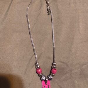 Pink and Silver Necklace with M Pendant